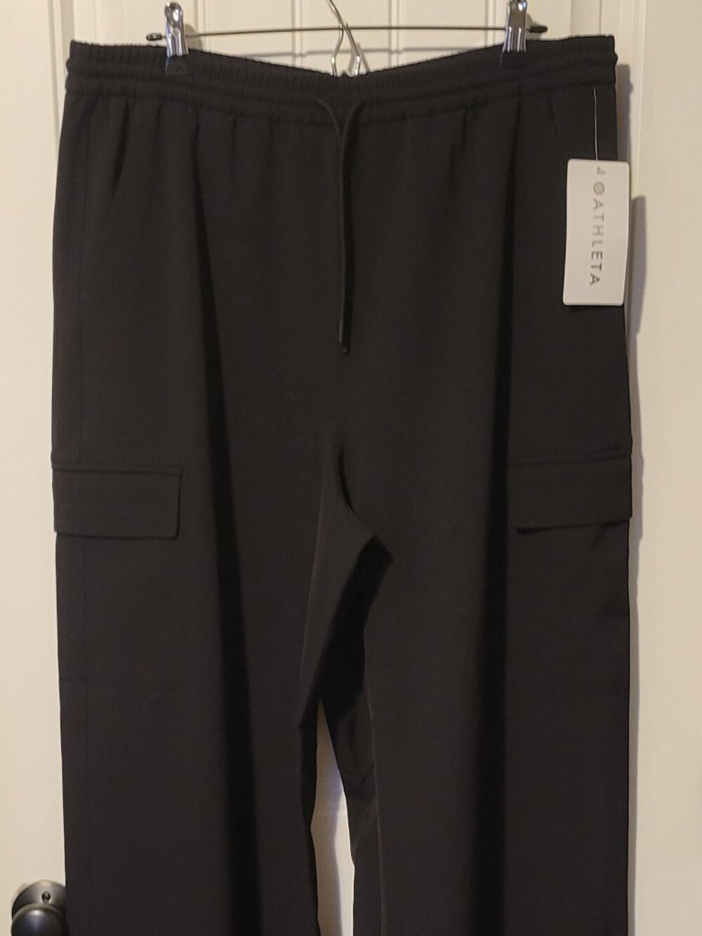 Athleta Black Promenade Cargo Wide-Leg Pants Drawstring Elastic Waist Pockets L